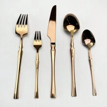 30pcs Stainless Steel Rose Gold Flatware Set, Suitable For Everyday Household Use,Kitchen,Christmas Gift,School Supplies - Rose Gold - View 5