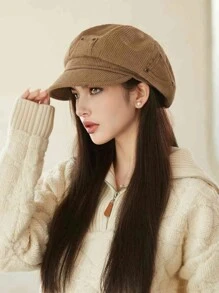 1 件女士秋冬季八角帽,大号贝雷帽,休闲百搭报童帽,适合日常佩戴、用餐、购物 - 彩色 - 查看 7