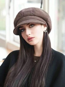 1 件女士秋冬季八角帽,大号贝雷帽,休闲百搭报童帽,适合日常佩戴、用餐、购物 - 彩色 - 查看 3