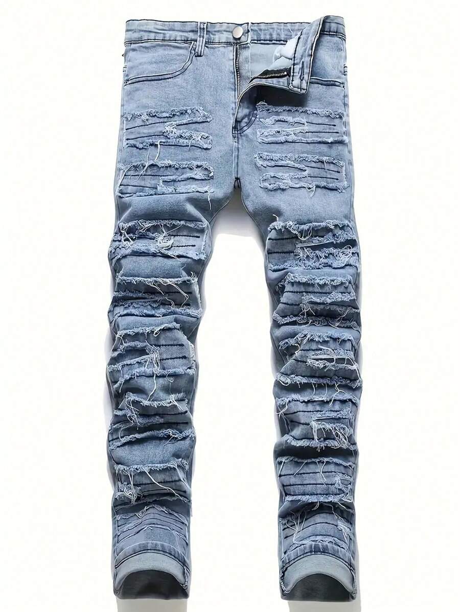 男士时尚流苏弹力修身牛仔裤