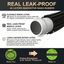 Garden Hose 50ft, Expandable Garden Hose Leak-Proof With 40 Layers Of Innovative Nano Rubber, 2024 Version/New Patented, Lightweight, No-Kink Flexible Water Hose (Black) - 黑色 - 查看 2
