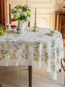 1 pieza Mantel, tela de poliéster, patrón floral amarillo, rectangular/cuadrado, adecuado para decoración de mesa de comedor y sala de estar - Multicolor - Ver 5