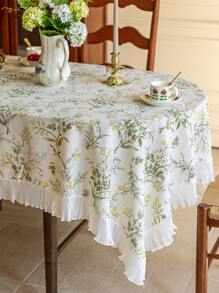 1 pieza Mantel, tela de poliéster, patrón floral amarillo, rectangular/cuadrado, adecuado para decoración de mesa de comedor y sala de estar - Multicolor - Ver 1