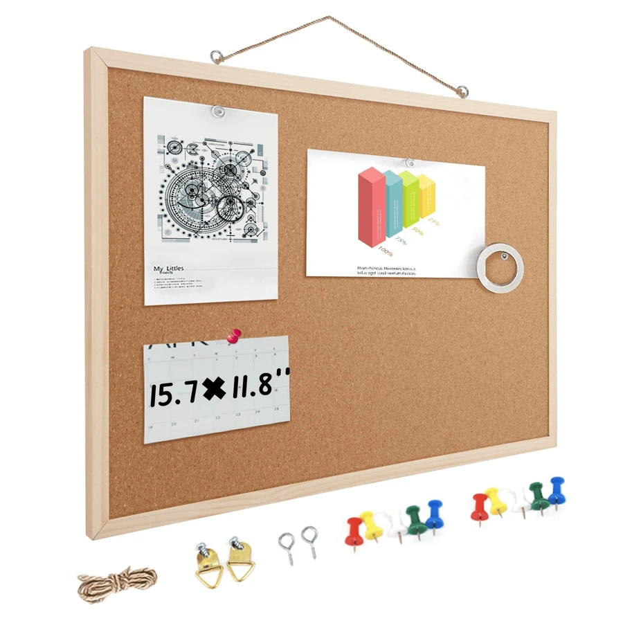 软木板公告板，15.7 英寸 X 11.8 英寸墙壁钉板，装饰性悬挂钉板，布告板备忘板，橡木饰面框架，适用于学校、家庭和办公室，布告板备忘板