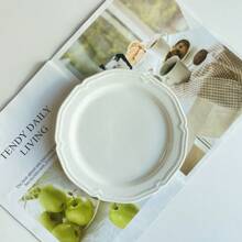 1 件时尚浮雕陶瓷盘子，8 英寸牛排盘/10 英寸意大利面盘/10 英寸精致餐饮甜点盘，轻巧优雅的奶油白色餐具圣诞礼物 - 米色 - 查看 10