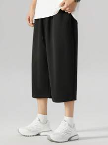 大码男士宽松直筒七分休闲裤，夏季新款宽松运动裤，品牌 - 黑色 - 查看 2