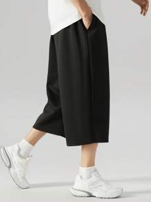 大码男士宽松直筒七分休闲裤，夏季新款宽松运动裤，品牌 - 黑色 - 查看 8