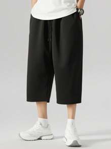 大码男士宽松直筒七分休闲裤，夏季新款宽松运动裤，品牌 - 黑色 - 查看 3