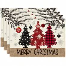 1 件圣诞快乐树亚麻桌旗，13 X 72 英寸节日厨房餐桌装饰，派对庆祝家纺装饰 - 彩色 - 查看 8