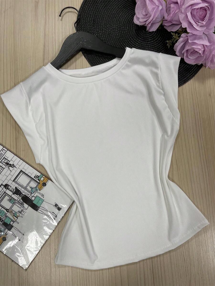 Beautiful Comfortable Ribbed Stretch Fabric Blouse - 白色 - 查看 1
