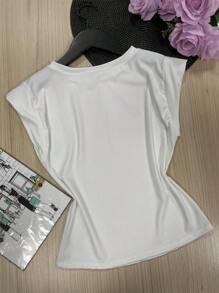 Beautiful Comfortable Ribbed Stretch Fabric Blouse - 白色 - 查看 2