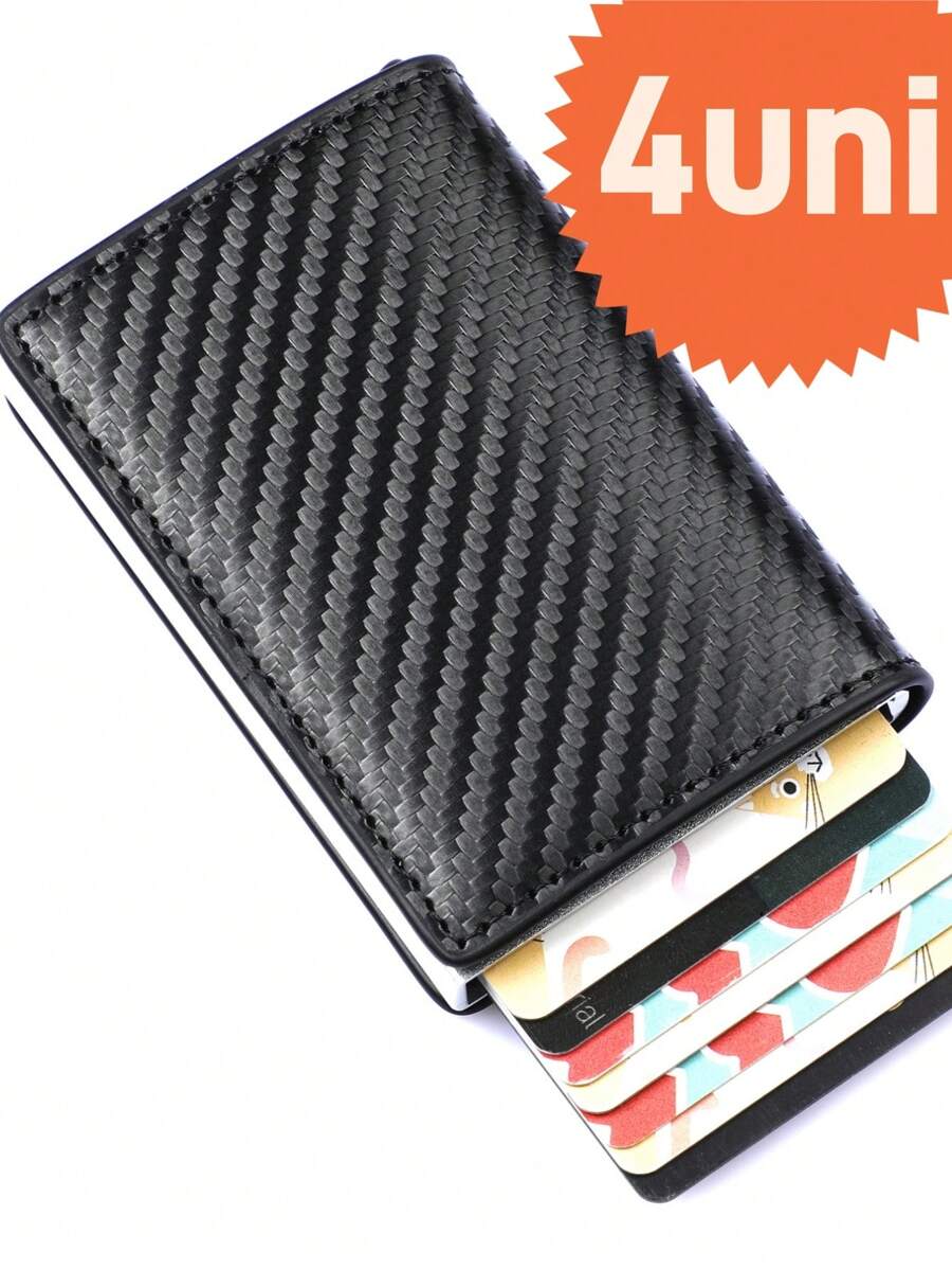 4KIT Carteiras Fibra De Carbono Porta-Cartões Masculina Marca Preta Mágica Tripla De Couro Promoção