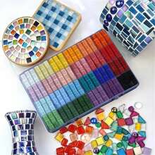 720 peças/Caixa Mosaico de Vidro Vibrante - Peças Decorativas Quadradas Premium para Arte Criativa, Pintura, Joias Artesanais e Projetos de DIY