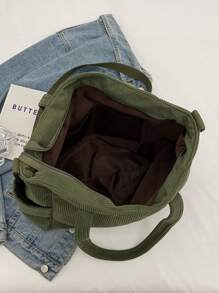 low tea Solid Color Denim Zipper Closure Fashionable Tote Bag, Suitable For Ladies Daily Use - Handbag, Denim Handbag, Shoulder Bag, Crossbody Bag Or Tote Bag, Suitable For School, Office, Travel, Tote Bags For School,College Essentials - Green - View 7