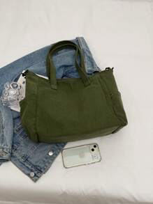 low tea Solid Color Denim Zipper Closure Fashionable Tote Bag, Suitable For Ladies Daily Use - Handbag, Denim Handbag, Shoulder Bag, Crossbody Bag Or Tote Bag, Suitable For School, Office, Travel, Tote Bags For School,College Essentials - Green - View 4