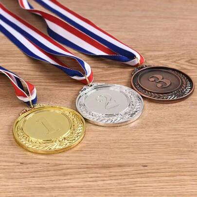1pc/3pcs Numbered Wheat Ear Medal, Gold/Silver/Bronze Zinc Alloy Award Medals For Sports Competition