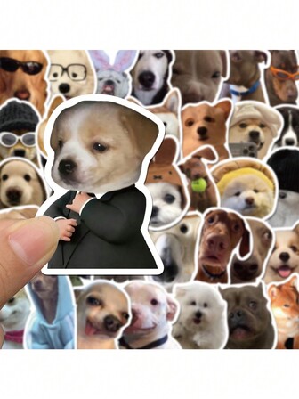50pcs/Pack Cute & Funny Dog Face Stickers, Waterproof Self-Adhesive, Suitable For Decorating Cups, Luggage, Gift Packaging/Accessories, Random Colors, Text And Patterns
