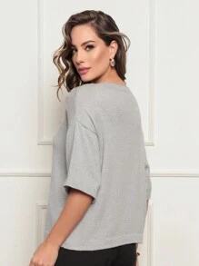 MODAL KNITTING BLOUSE WITH 3/4 ROLLED SLEEVES NEW COLLECTION - 灰色 - 查看 2