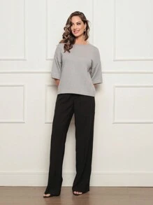 MODAL KNITTING BLOUSE WITH 3/4 ROLLED SLEEVES NEW COLLECTION - 灰色 - 查看 5