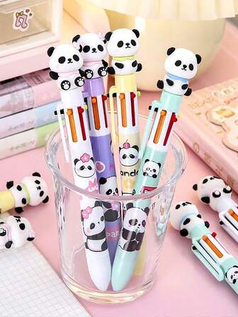 4pcs Cute Cartoon Panda Ballpoint Pens, 6 Colors, Student Stationery Office Supplies