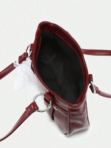 1pc Women's Lace Bow Ballerina Style Open Top Underarm Vintage Y2K One Shoulder Baguette Bag, Suitable For Going Out And Dating - 酒紅色 - 查看 6