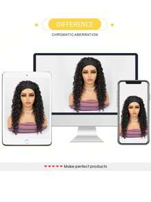 头带假发卷发，女士头带假发合成，水波头带假发，湿发和波浪假发，附有头带，无胶黑色半假发，150% 密度，适合日常使用 - Black-brown - 查看 11