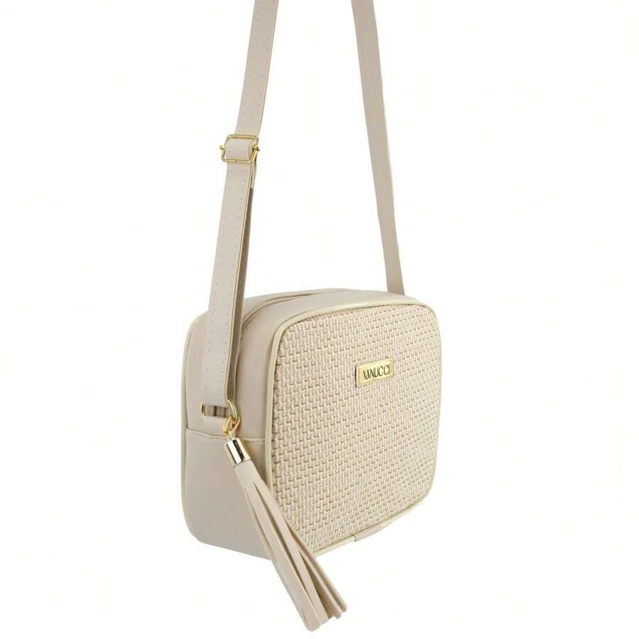 Women's Synthetic Crossbody Bag With Straw - Màu be - Xem 1