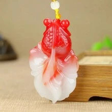 1 件天然玉金鱼吊坠，绿色、红色、黄色、蓝色和白色，金鱼首饰，项链，全手工雕刻，女士、男士，天然宝石吊坠，石英水晶项链，情侣项链，送给她的礼物，适合节日派对礼物，石英水晶礼物。 - 紅白色 - 查看 1