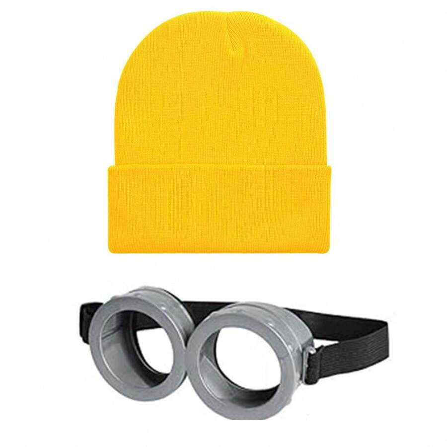 Costume Accessories Adult Steampunk Goggles Glasses Yellow Beanie Hats Black Gloves Women Cosplay Halloween Party Set,Christmas - Multicolor - View 1