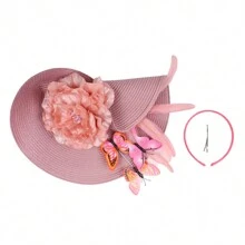 1 chiếc mũ tiệc trà Fascinator cho phụ nữ Kentucky Headwear Derby Pillbox vành rộng cho tiệc cưới Cocktail (Họa tiết bướm ngẫu nhiên) - mũ rơm hình bướm - Xem 14