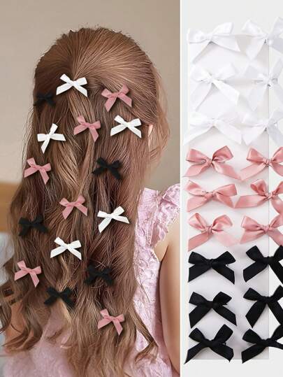 20 件/套女孩蝴蝶结发夹，公主发饰，黑色、白色和粉色，日常使用