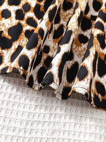 Young Girls Street Style Leopard Print Long Sleeve Ruffle Trim Knit Dress - Multicolor - View 6