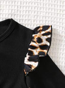 Young Girls Street Style Leopard Print Long Sleeve Ruffle Trim Knit Dress - Multicolor - View 4