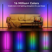 Floor Atmosphere Light/Floor Lamp RGBIC,  Black  ,1/2piece With APP  Remote Control LED Corner Light Music Synchronous Color Change Intelligent Floor Light 16 Million DIY Colors For Bedroom Living Room Study USB Power Supply - 多色 - 查看 3