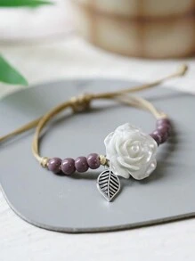 1 chiếc vòng tay hạt cườm thiết kế hoa thủ công nhiều màu đơn giản và thời trang, phụ kiện trang sức bằng gốm sứ cổ điển, thích hợp đeo hàng ngày cho phụ nữ và trẻ em gái trong ngày lễ tình nhân - vòng tay đính hạt hoa - Xem 19
