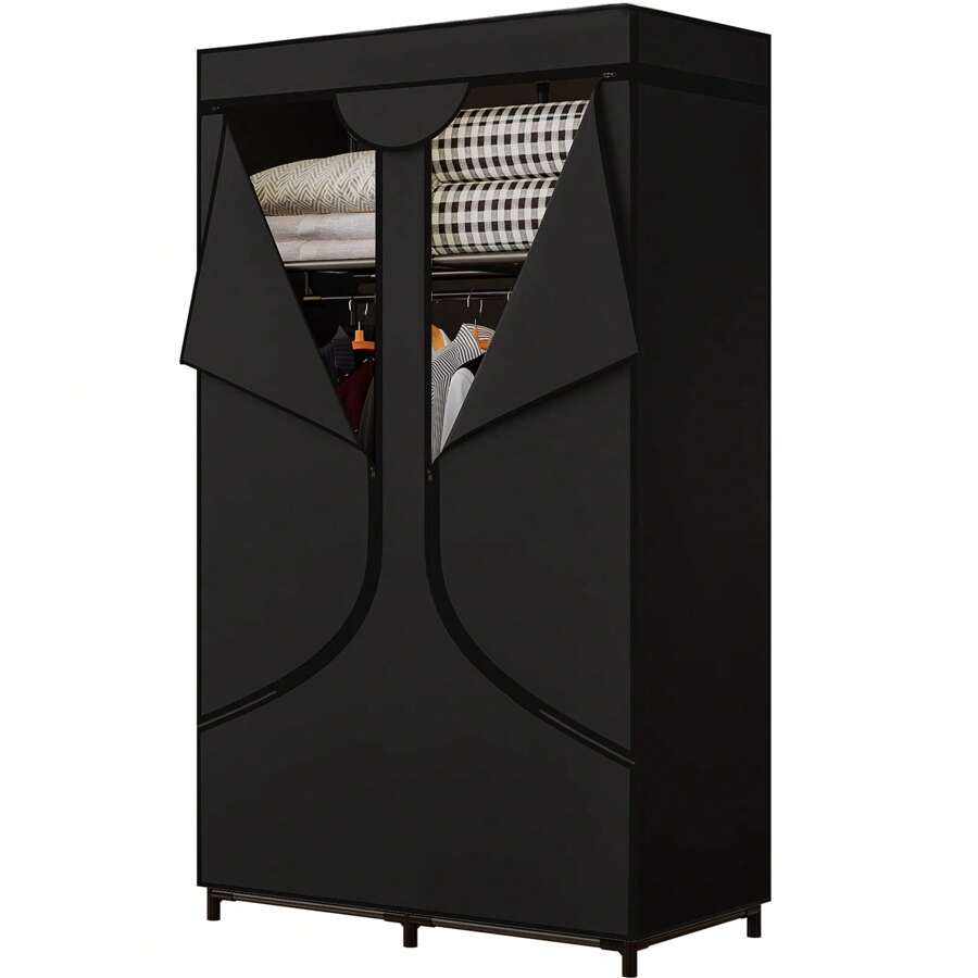 便携式衣柜壁橱储物收纳架金属挂架无纺布 34 英寸万圣节装饰万圣节服装秋季装饰节日装饰卧室、收纳盒、收纳盒、家居储物、女式白色 T 恤、女式黑色裤子、女士冬装、连衣裙、女士冬装、优雅女装、女士白衬衫、长袖、女士白色连体裤、女士春季连衣裙、女士春季服装、春季、春装、极简主义、夏季上衣 - 黑色 - 查看 1