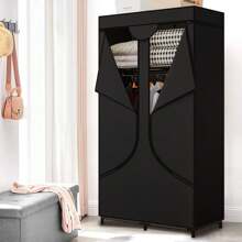 便携式衣柜壁橱储物收纳架金属挂架无纺布 34 英寸万圣节装饰万圣节服装秋季装饰节日装饰卧室、收纳盒、收纳盒、家居储物、女式白色 T 恤、女式黑色裤子、女士冬装、连衣裙、女士冬装、优雅女装、女士白衬衫、长袖、女士白色连体裤、女士春季连衣裙、女士春季服装、春季、春装、极简主义、夏季上衣 - 黑色 - 查看 2