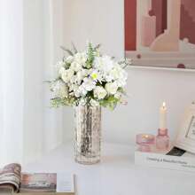 1/3件装仿真花，玫瑰花束，仿真雏菊丝绣球花，仿真植物，房间装饰，秋季装饰，餐桌摆件，情人节礼物，生日派对装饰，婚礼花篮，新娘手捧鲜花，家居装饰，餐厅，卧室，窗台，花瓶，装饰品，新年装饰，户外花园，开学季 - 白色 - 查看 6