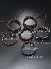 6pcs Vintage PU Life Tree Braided Beaded Bracelet Unisex
