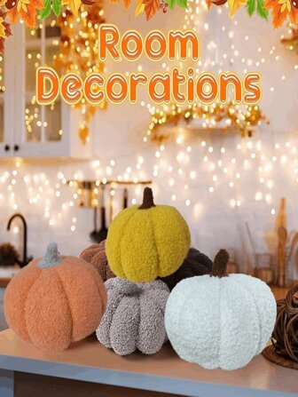 1pc Plush Pumpkin Pillow, Fluffy Pumpkin Plush, Pumpkin Decor, Pillow Cushion Home Decoration, Party Gift, Birthday , Party Plush Present (Note: Some Accessory Colors Are Randomly Sent)