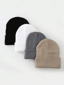 4pcs/Pack Solid Color Minimalist Knit Beanie, Unisex, Suitable For Casual Everyday Wear In Autumn/Winter - Multicolor - View 5