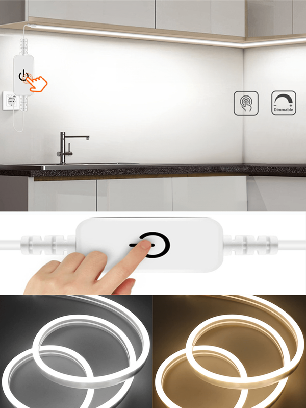 Acosh Neon 1M-3M 5V Touch Neon LED Streifen Licht 120LEDs/M mit Befestigungsclip, dimmbar Touch USB Neon LED Licht Silikon wasserdicht, geeignet für Küche Wohnzimmer Schlafzimmer Spiegel Beleuchtung Dekoration