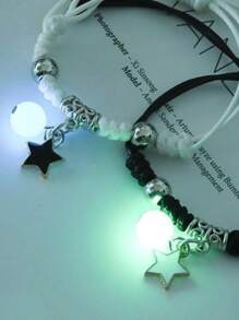 2 Stücke leuchtende handgefertigte geflochtene Paare Armbänder mit Sternen, Seestern und Glücksstern Design, Geschenke für beste Freunde