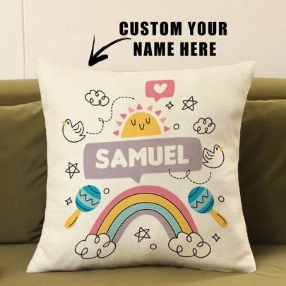 1 pieza de funda de almohada de lino personalizada para decoración del hogar, Día de San Valentín, Navidad, Acción de Gracias, patrón de Año Nuevo, foto de bebé/pareja/familia, regalo conmemorativo de pareja de boda, impresión de un solo lado, sin relleno