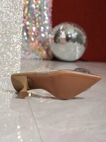 Giày Sandal Nữ Cao Gót Mới, Giày Cao Gót Mũi Nhọn, Thiết Kế Đơn Giản, Sử Dụng Dự Tiệc/Cưới - Màu be - Xem 5