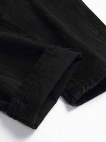 Tween Boy Casual Zip Up Distressed Straight Leg Jeans - Black - View 6
