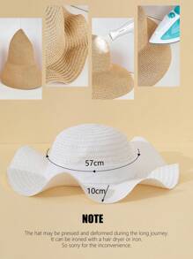 1 pieza Sombrero de paja de verano con rayas y decoración de lazo para mujer, protección UV para playa, viajes y vacaciones