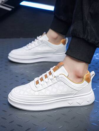 2024 New Men's Skateboard Shoes All-Match Men's Shoes Casual Shoes Sports Shoes Men's Outdoor Comfortable Flat Sneakers Men's Lace-Up White Shoes