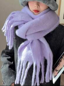 1 Women'solid Color Mohair Scarf Female Autumn Winter 2024 New All-In-One Neck Korean Version Of Advanced Sense Thick Warm Cape Suitable For Daily Use Accessories Women - Multicolor - View 30