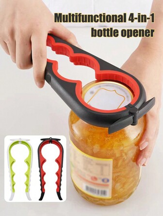 1pc 4-In-1 Multifunctional Bottle Opener For Outdoor Camping, Kitchen Can Opener, Pull Tab Opener, Anti-Slip & Easy Jar Lid Remover, Household Kitchen Tool